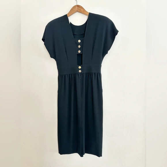 Vintage Liz Claiborne Dress Size 6 Black Knee Length Short Sleeve Cut Out - Picture 4 of 10